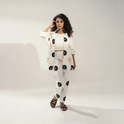 FLORA | 3 Pc Co-Ord Set | Black & Gold | Size-L